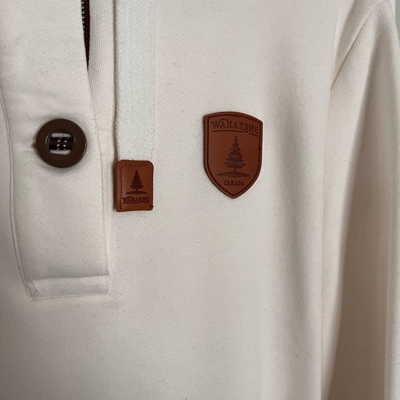 Wanakome Cream Hoodie with Brown Leather Details - Medium - Picture 3 of 5
